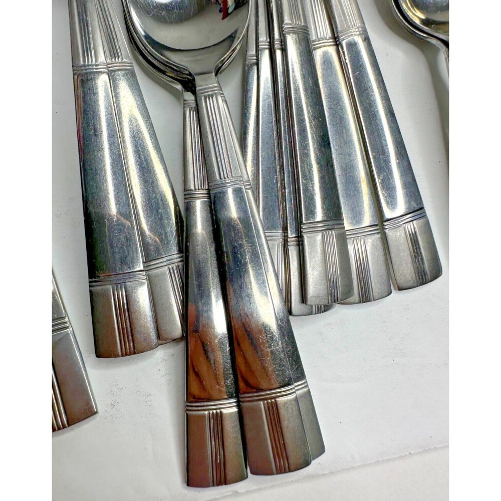 Cambridge Landscape Ribbed  Stainless Flatware 56 Pc Set Fork Spoon Knife